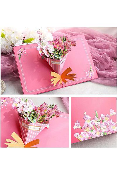 erorex Fancy Elegant Flower Design 3D Pop Up Card Greeting Card For Mother'S Day Gift Valentine Gift Eid