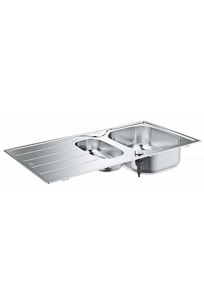 Grohe Chiuveta bucatarie Grohe 31564SD1, 2 cuve, montare pe blat, kit montaj si evacuare, Argintiu