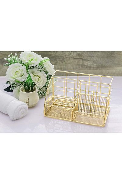 erorex Desk Organizer Mesh Office Supplies Desk Accessories Features 5 Compartments + 1 Mini Sliding