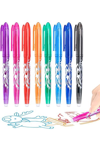 erorex Erasable Pens Erasable Rollerball Pen 0.5Mm Tip Rubber Pen Ink Eraser Pen 8 Colors Erasable Gel