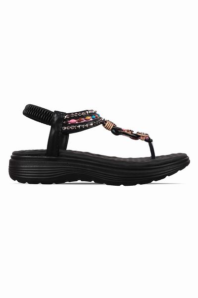 Lal Shoes & Bags Kerly Women's Colorful Bead Detailed Flip Flops Sandals-Black