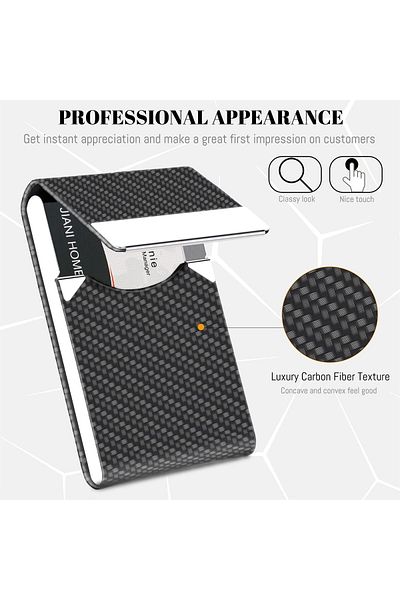 erorex Business Card Holder Pu Leather Magnetic Business Card Holder Black Carbon Metal Business Card Case