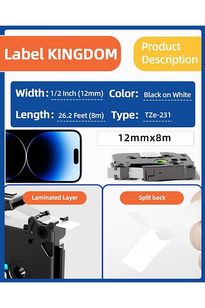 erorex Compatible Label Tape Replacement For Brother Tze 231 Tze231 P Touch Label Tape 12Mm 0.47 Inch