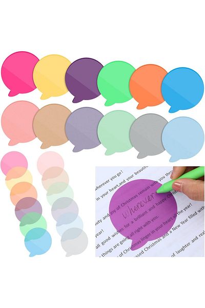 erorex 12 Pack Transparent Sticky Notes Round Book Markers Page Flags Stickers Clear Sticky Notes