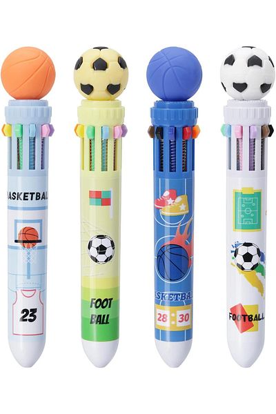 erorex Set Of 4 Multicolor Ballpoint Pens 10 In 1 Retractable Soccer Themed Pens With 0.5Mm Tip For Office