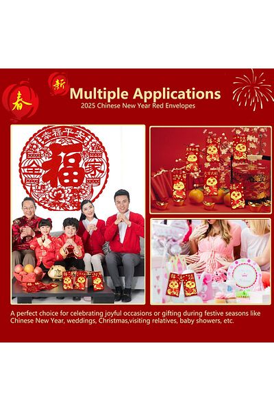 erorex 2025 Chinese New Year Red Envelope 36Pcs China Spring Festival Red Packets With 6 Different Gold