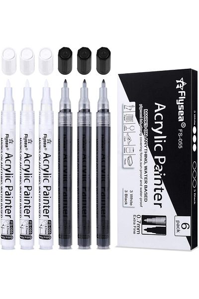 erorex أقلام طلاء أكريليك، عبوة من 6 أقلام، قلم طلاء أكريليك دائم 0.7 مم، أقلام طلاء ذات رأس دقيق للغاية