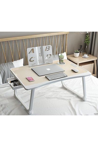 erorex Foldable Laptop Desk Multi Function Lap Bed Tray Table With Storage Drawer And Water Bottle Holder