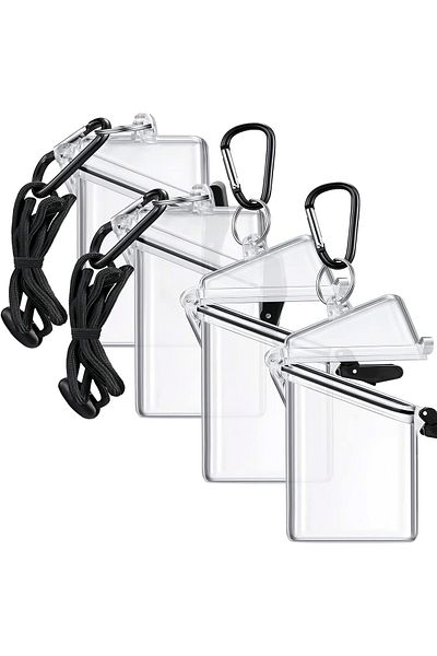 erorex 4 Pack Waterproof Id Card Badge Holder Case Clear Card Holder For Swimming With Lanyard And