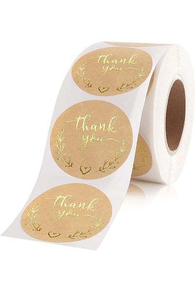 erorex Thank You Stickers Roll 1.5 Inch Total 500 Kraft Paper Bronzing Foil Process Adhesive Label Perfect