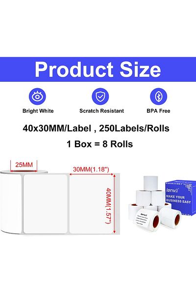 erorex 1.57 Inch X1.18 Inch Direct Thermal Labels 40 X 30Mm Thermal Sticker Labels Sticker Labels 20Mm