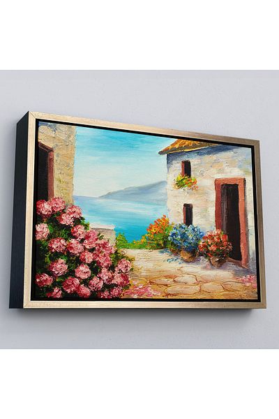 Harita Sepeti Vedere pe mare în jurul casei pictură murală cu flori în rame aurii