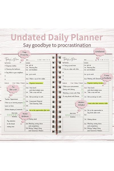 erorex Leather Daily Planner Undated To Do List Laptop Hourly Schedule Spiral Appointment Plan Elastic