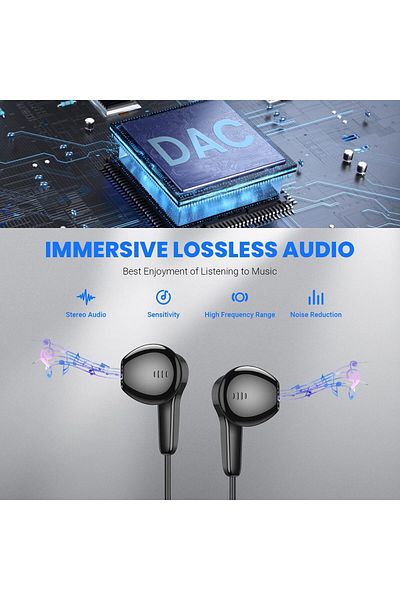 erorex Earphone With Lightning Connector Wired Headset Panel Has Microphone And Volume Control Keys Clear