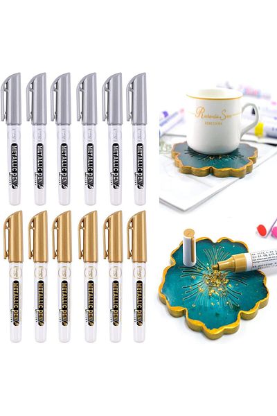 erorex Metallic Marker Pens Set 12 Pcs Waterproof Metallic Acrylic Paint Pens Markers Shiny Glittering