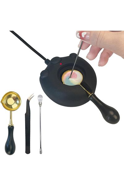 erorex Black Electric Wax Seal Warmer Wax Seal Kit With Spoon Tweezers And Stir Stick Great Tool For