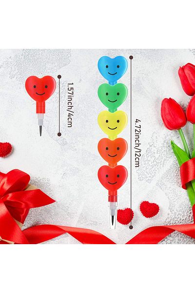erorex 72 Pcs Stackable Heart Pencils Stacking Plastic Smile Face Pencils Graduation Gifts For Rewards