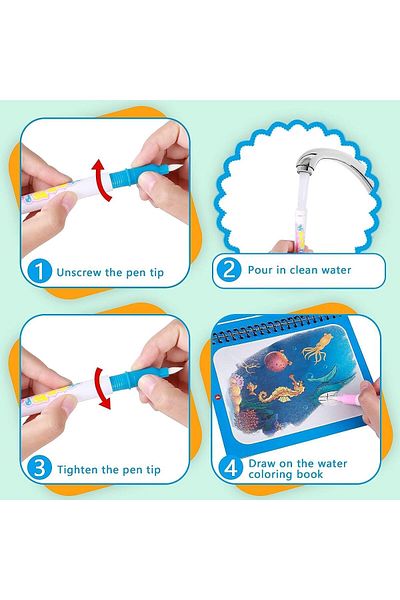 erorex Water Coloring Magic Book With Water Pen Pack Of 4 Water Coloring Book For Toddlers Kids Reusable