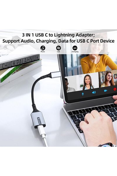 erorex محول صوت وشاحن مزدوج 2 في USB C إلى 3.5 مم صوت ومحول شحن من النوع C متوافق