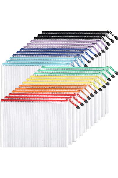 erorex 24 Pack Mesh Zipper Pouch Bags Zipper File Puzzle Bag For Organizing Storage Letter Size A4 Size