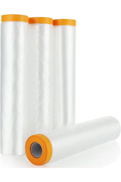 erorex 4 Rolls Plastic Dust Sheets For Decorating 12M X 240M Waterproof Masking Film Rolls Pre Taped