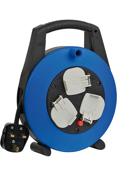 erorex صندوق كابلات Vario Line ثلاثي الاتجاهات، كابل تمديد 10 أمتار، صندوق بكرة كابلات بلاستيكي صغير محمول مع