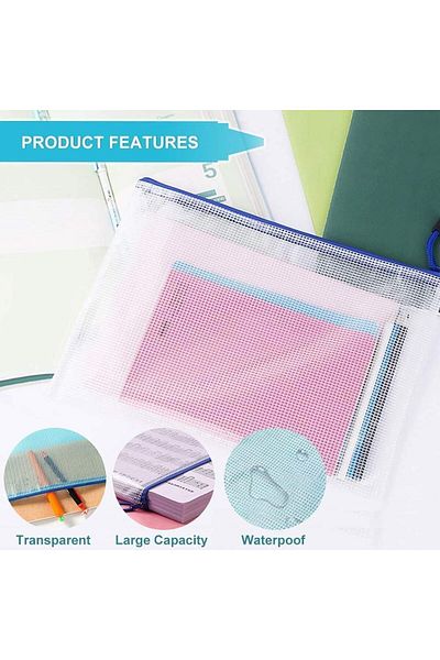 erorex 15 Pack Mesh Zipper Pouch Document Bags A3 A4 A5 Size Document Bags Plastic Zip File Folders 5