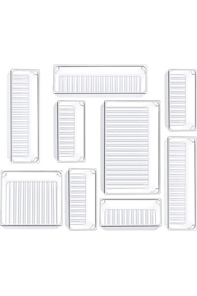 erorex 9 Pcs Desk Drawer Organizer Trays 4 Size Bathroom Drawer Tray Dividers Plastic Vanity Organizers