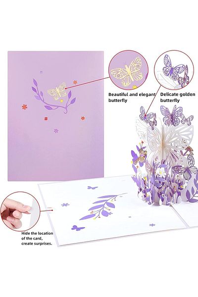 erorex 3D Butterfly Flower Pop Up Greeting Card Valentine Birthday Card Signature Paper Wonder Card For