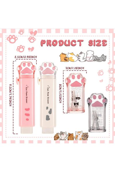 erorex 4 Pcs Cat Paw School Supplies Cat Paw Pencil Sharpener And Cat Paw Shaped Retractable Eraser Pencil