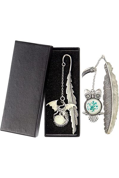 erorex Bookmark Vintage Feather Metal Bookmark 2 Pack Handmade Metal Feather Pendant Gifts Book Markers
