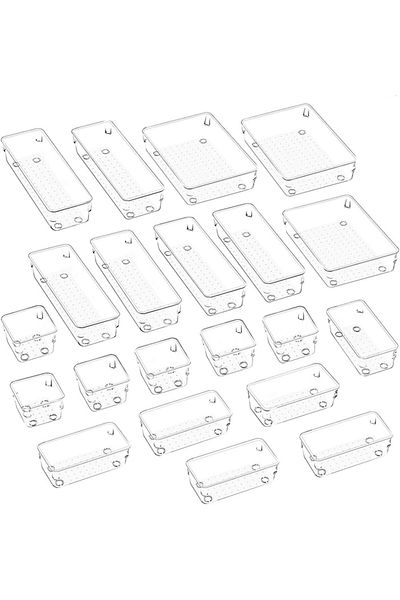 erorex 21 Pcs Clear Plastic Drawer Organizers Set 4 Size Bathroom And Vanity Drawer Organizer Trays