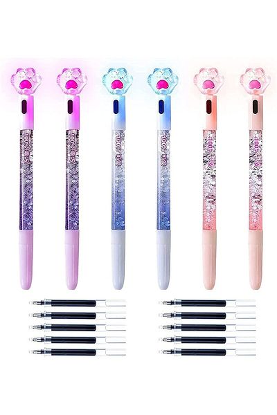 erorex Ballpoint Pen Led Cat Pen 6 Pcs Cat Paw Pens And 10 Pcs Refills Cool Fun Led Glowing Pens 0.5Mm