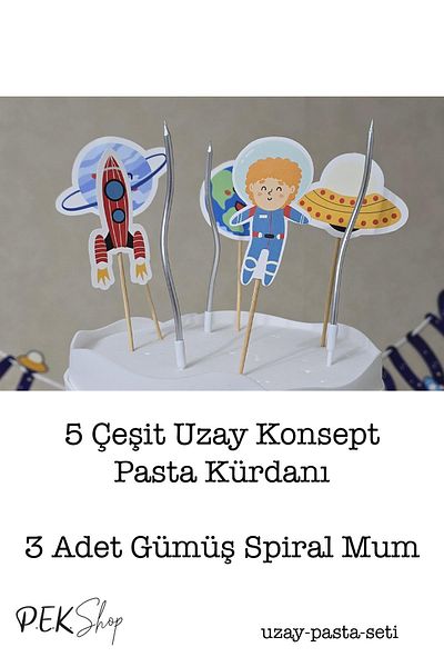 PEKSHOP Space Concept Cake Ornaments Set Cake Candle and Cake Picks Decoration Set 8 Pieces