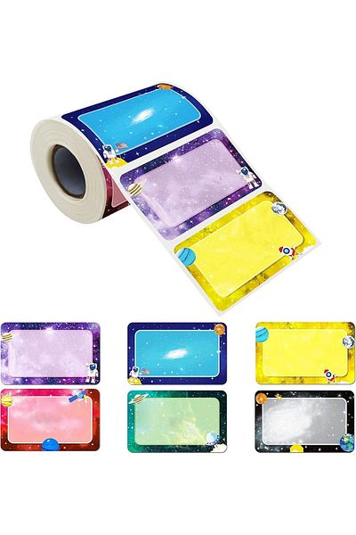 erorex 300 Pcs Name Tag Label Sticker Galaxy Themed In 6 Designs With Perforated Line For School Office