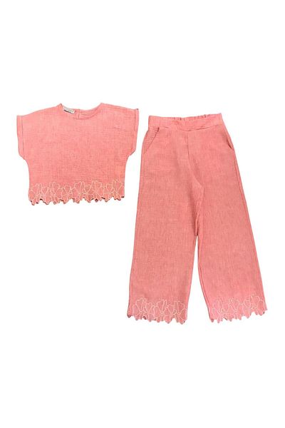 Little Star Girl's Floral Embroidered Linen Set