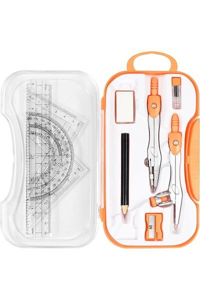 erorex Math Geometry Kit Sets 10 Piece Student Supplies With Shatterproof Storage Box Includes Rulers