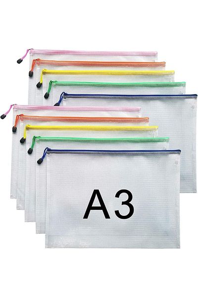 erorex 10 Pack Mesh Zipper Pouch A3 Size Paper Holder And Document Bag For Office And Travel Mixed Color