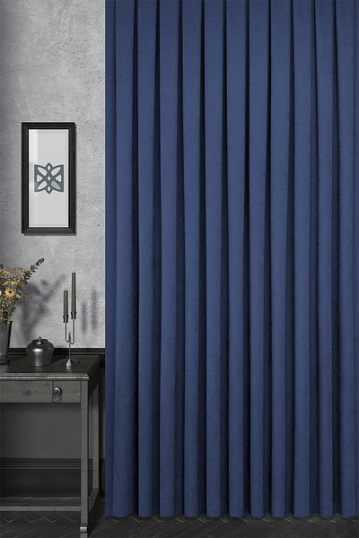 MARİTSA Background Curtain - Velmatt Series Velvet Effect High Grammage Navy Blue Dense Pleat (1X3) Single Wing