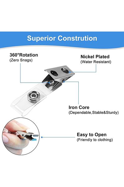 erorex 100 Pcs Metal Badge Clips Id Badge Clips Double Hole Badge Clips With Clear Pvc Straps Name Tag
