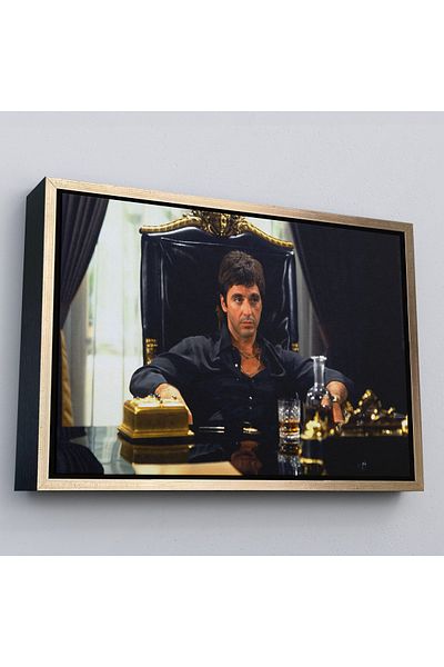 Harita Sepeti Εκτύπωση σε καμβά ιταλικής μαφίας Scarface Alpacino με χρυσό πλαίσιο