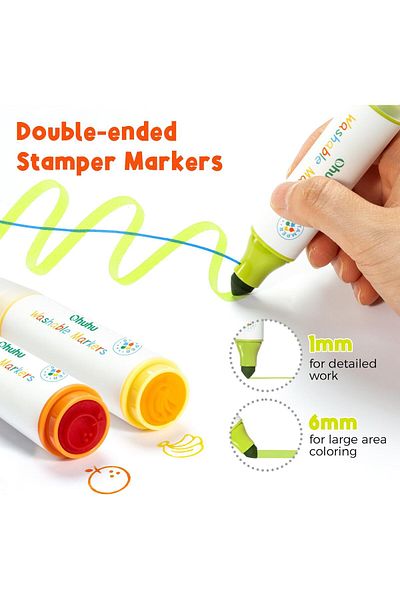 erorex Washable Markers For Kids 12Pcs: Stamper Markers Water Based Dual Tips Broad Line Tip Kids Markers