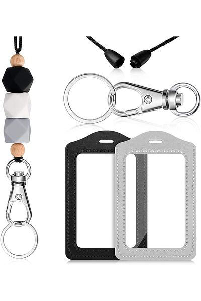 erorex Lanyards With 2 Id Leather Badges Holder Teacher Waterproof Clear Card Holder Silicone Breakaway