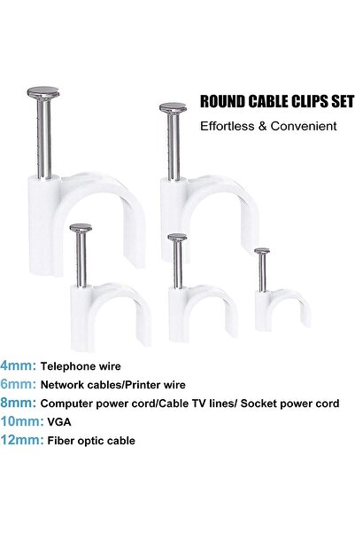 erorex Cable Clips White Cable Wire Clips ​Management With Steel Nails 4Mm 6Mm 8Mm 10Mm 12Mm Nails Round