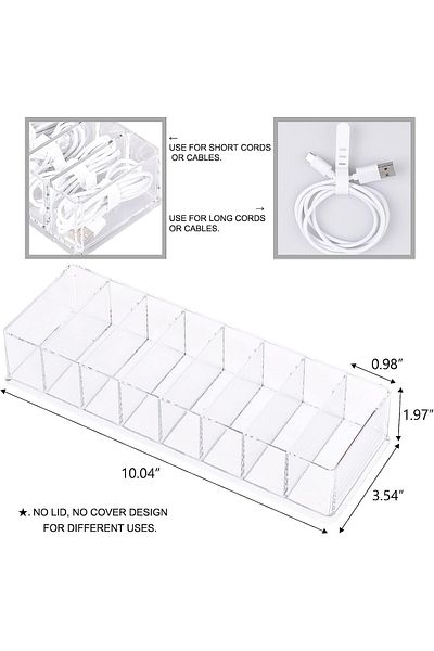 erorex Plastic Cable Management Box With 10 Wire Ties Clear Power Cord Organizer With 8 Compartments
