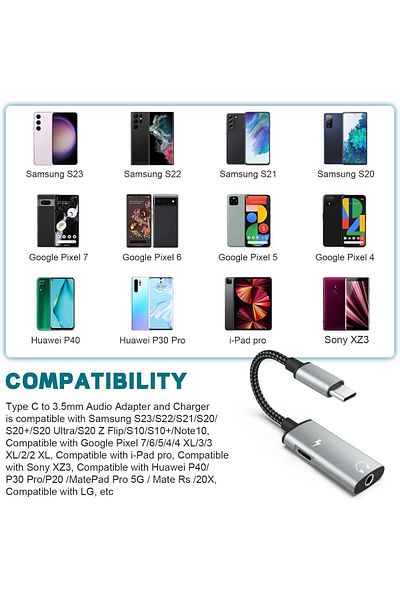 erorex Usb C To 3.5Mm Audio Adapter Usb C Headphone And Charger Adapter 2 In 1 Aux Mic Jack High