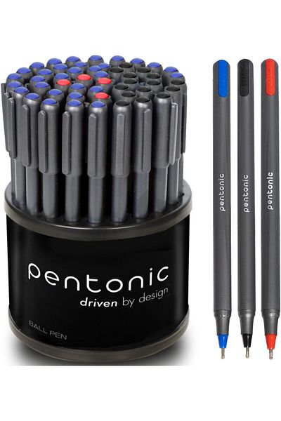 erorex Pentonic Ballpoint Pens In Pen Organizer Bulk 50 Count Assorted Colored Ink Red Black Blue 1.0 Mm