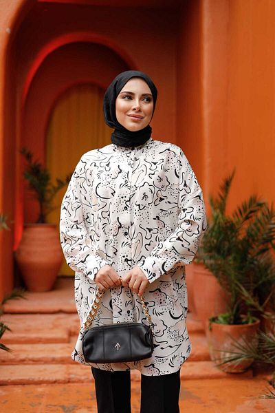 Lamazi Veil Patterned wide fit comfortable hijab women's shirt