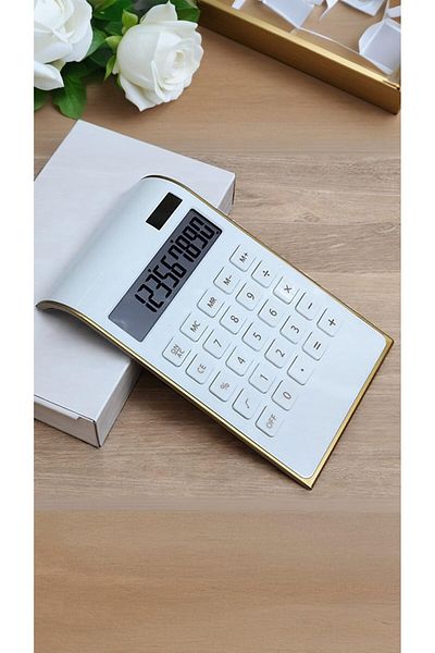 erorex White Gold Calculator Desk Set Stylish Office Accessories For Women Standard 10 Digit Lcd Display