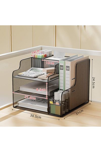 erorex Mesh Desk Organizer 3 Tier Paper Letter Tray With File Holder And Pen Holder Desktop Organizer And
